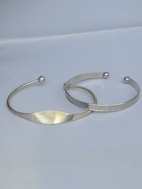 Silver Tone Open Cuff Bracelets Set Of 2